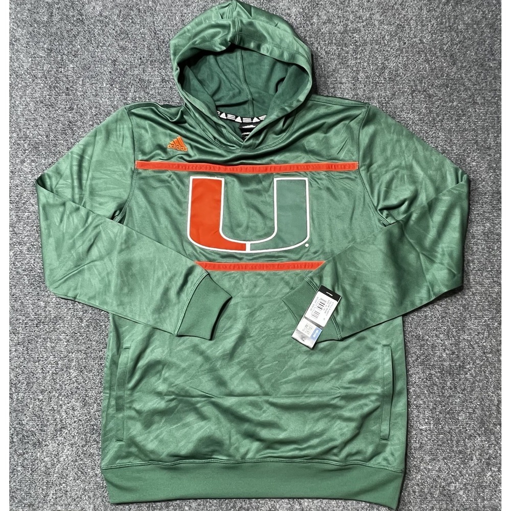 Adidas Miami Hurricanes Youth XL 18 Hoodie Green Pullover Sweatshirt NCAA New